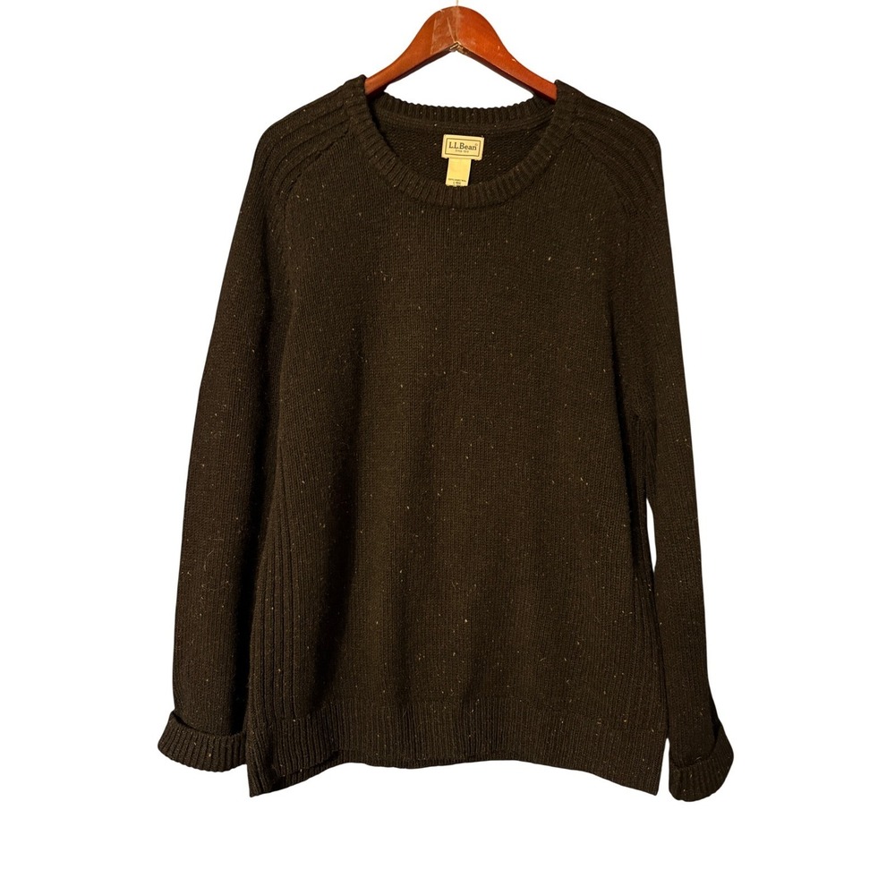 LL Bean Crewneck Sweater Mens Large Black Lambs Wool Grandpa Pullover Shetland